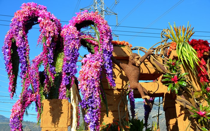 Rose Parade Pasadena Float with Monkey and Flowers