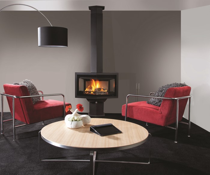 Living room with fireplace and armchairs