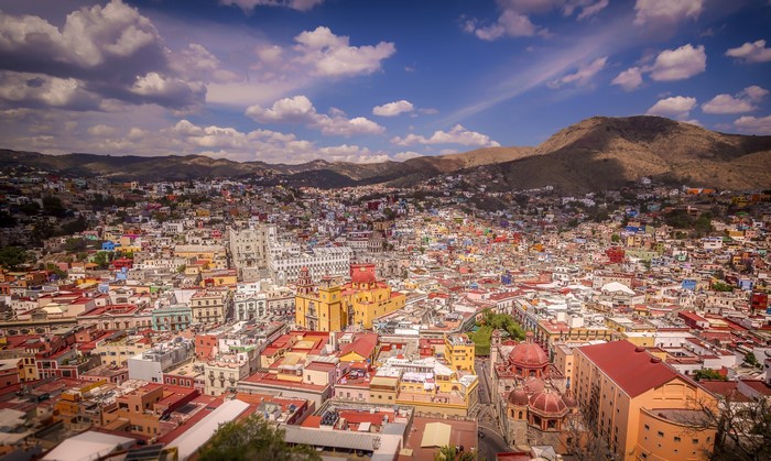 Guanajuato, Mexico cityscape with colorful houses on a hill
