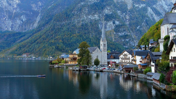 Hallstatt Austria with Lake and Mountains
