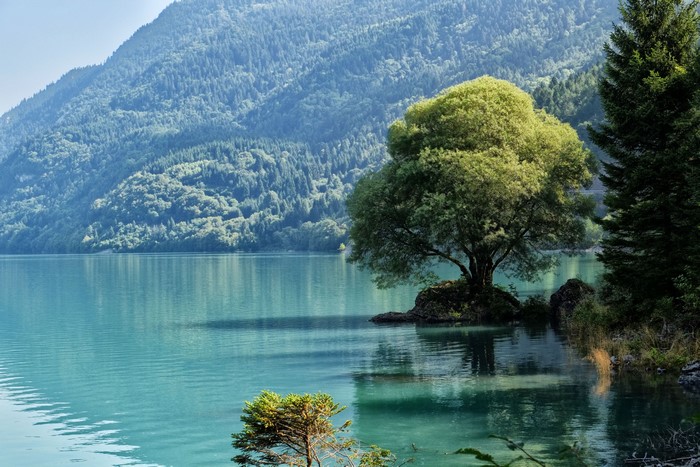 4K Lake and Mountains in Dolomite Alps, Italy