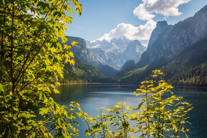 4K Scenic View of Dachstein Mountains and Gosausee Lake