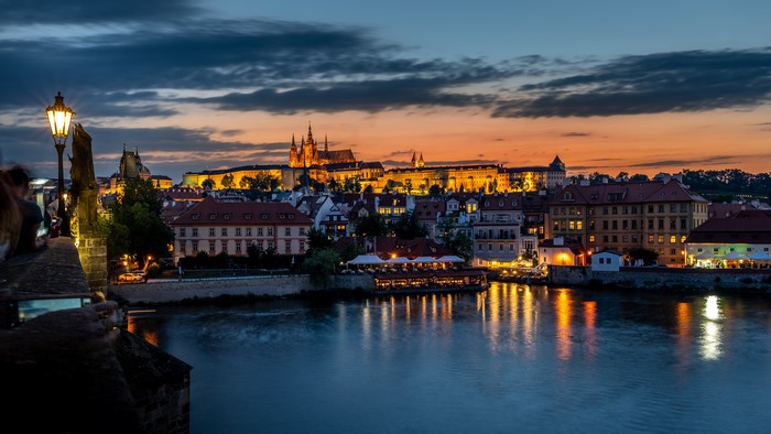 Prague Castle and Vltava River at Sunset