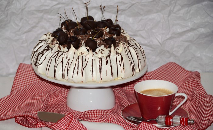 Chocolate Cherry Pavlova with Coffee