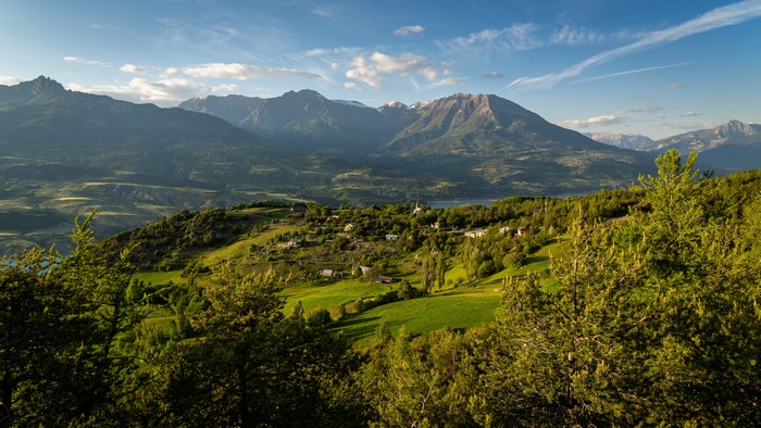 Village in the French Alps with Mountains