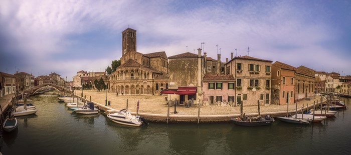 Murano, Italy Canal with Church and Boats