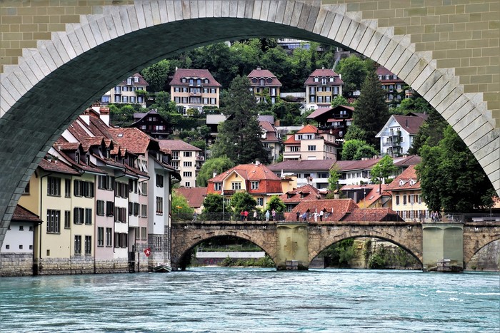 River Aare with bridges and houses in Bern, Switzerland