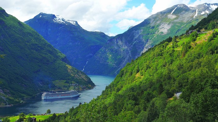 Cruise liner in Geiranger Fjord, Norway