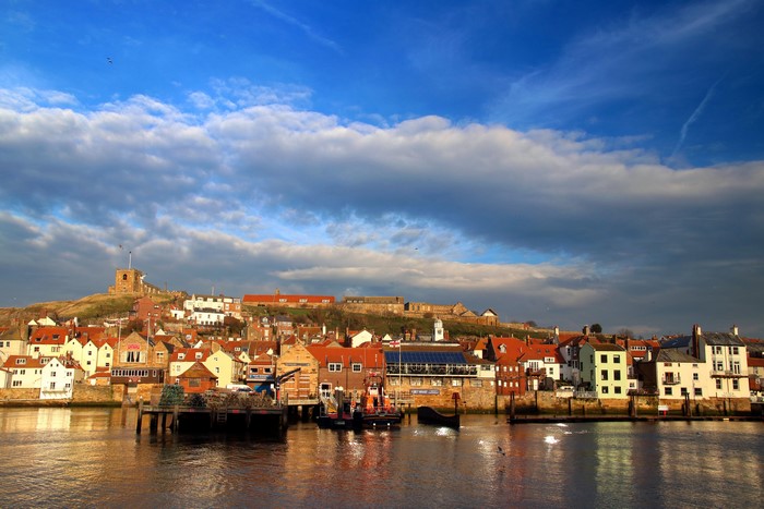 Whitby, Yorkshire, England with River Esk and Marinas