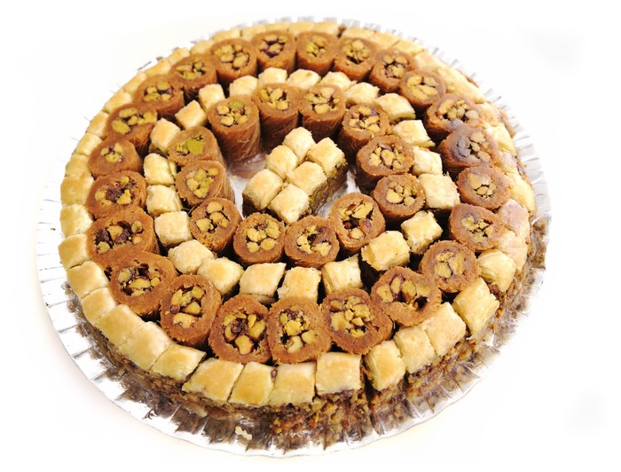 Assortment of Baklava on a Silver Platter