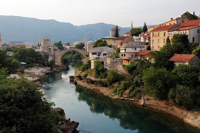Mostar Bridge over Neretva River in Bosnia and Herzegovina