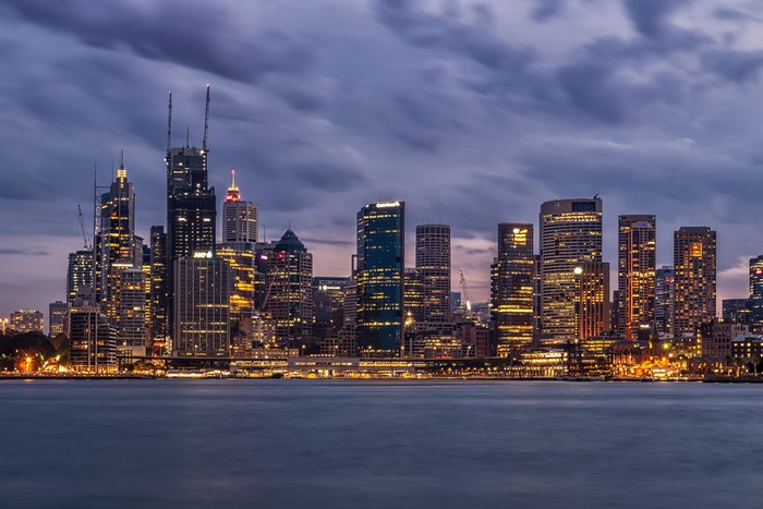 Sydney Evening Skyline with Illuminated Skyscrapers