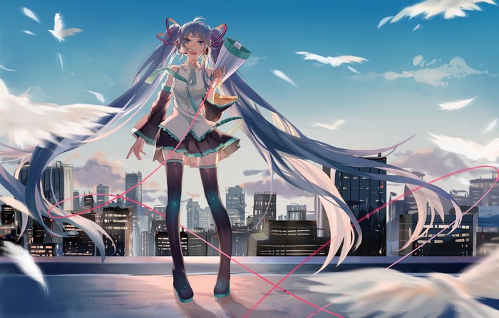 Hatsune Miku with Megaphone on Rooftop