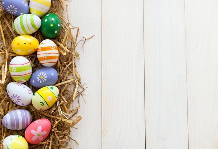Easter Eggs on Straw and Wood Planks
