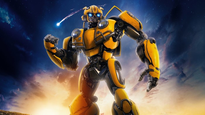 Bumblebee from Transformers in front of a starry sky