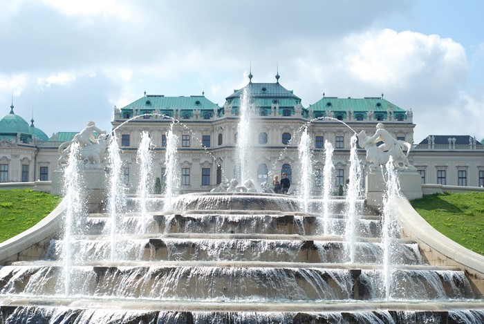 Belvedere Palace complex with fountains and sculptures in Vienna, Austria