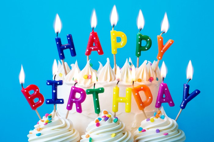 Happy Birthday cake with lit candles