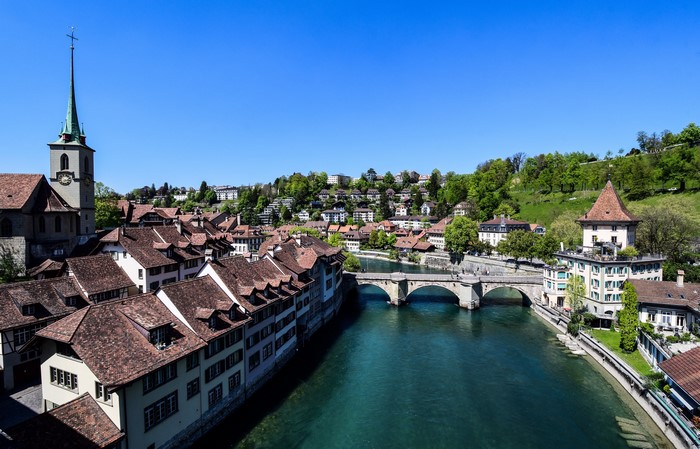 4K, 5K, river Aare, Bern-Mittelland County, Bern, Switzerland, Bridges ...