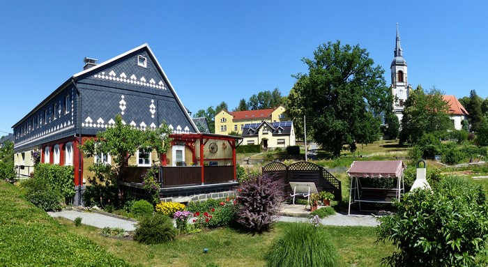 Houses and church in Wehrsdorf, Germany