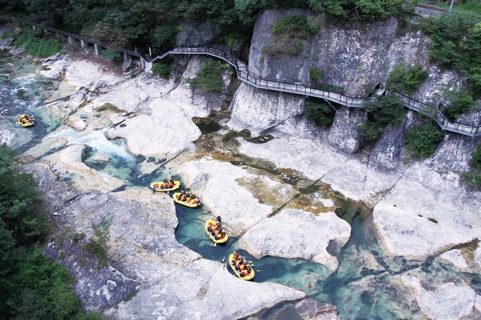 Rafting on the Tone River in Minakami, Japan