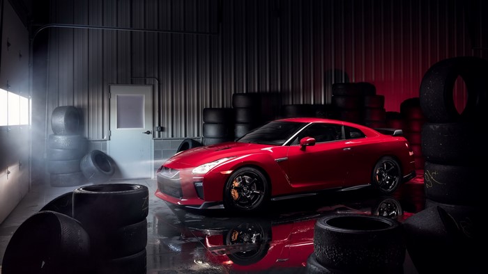 Red Nissan GT-R Track Edition 2017 in Garage