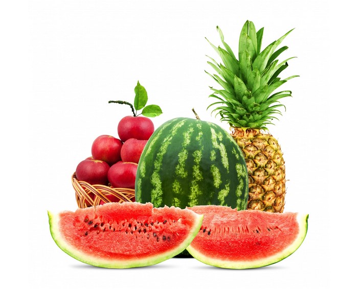 Watermelon, Pineapple, Apples, and Basket