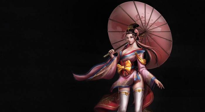 An Hua Xiao Qiao from Three Kingdoms holding an umbrella