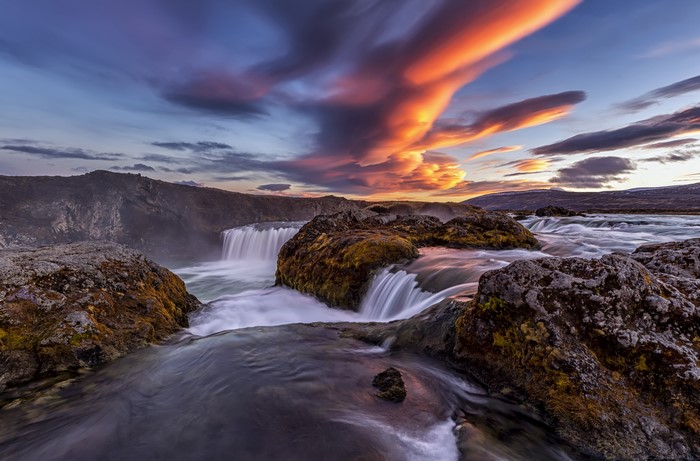4K Iceland Waterfall at Evening with Dramatic Sky