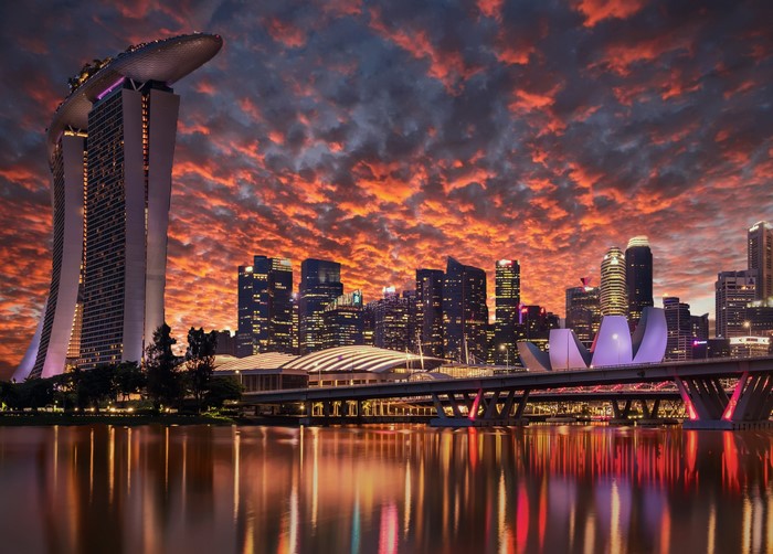 Singapore Skyline at Sunset with Marina Bay Sands