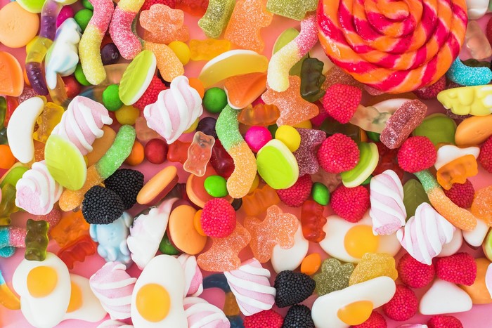 Assortment of colorful candies and marshmallows