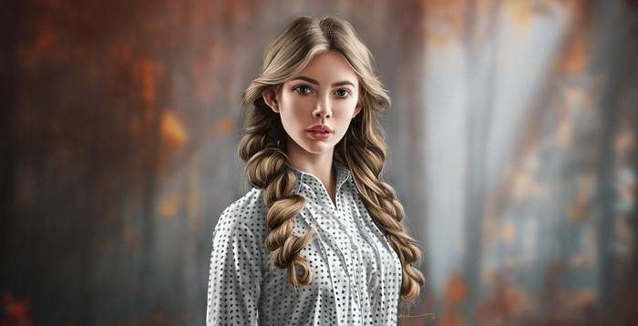 Painting of a young woman with braided hair