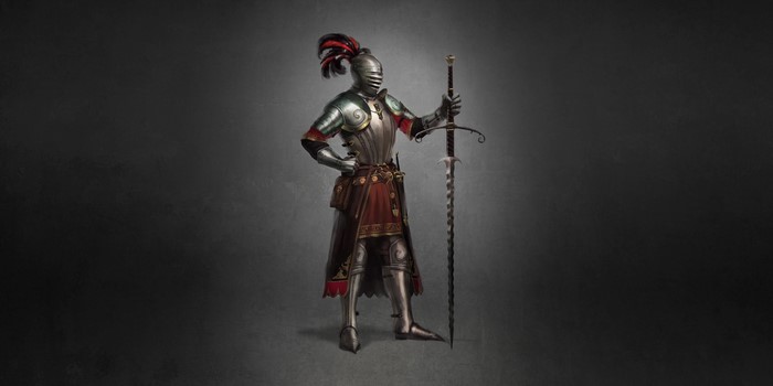 Medieval knight with Flamberge sword