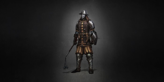 Medieval knight with Morgenstern and shield
