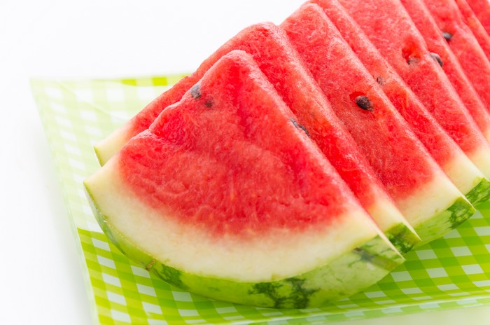 Slices of Watermelon on a Plaid Plate