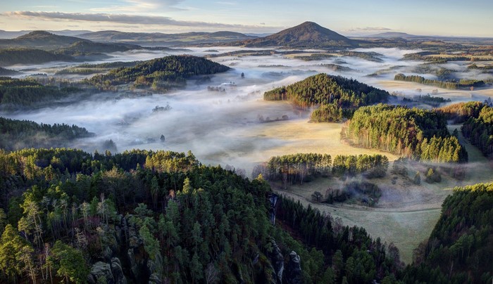 Bohemian Switzerland National Park with Fog and Forests