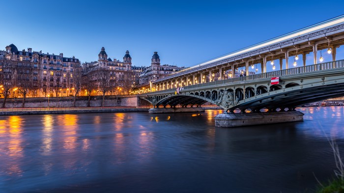 Bir-Hakeim Bridge over the Seine River in Paris at Dusk