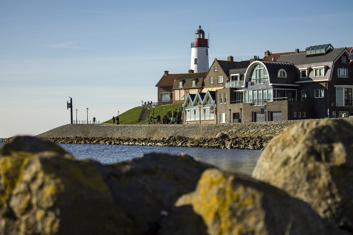 Lighthouse and buildings in Urk, Flevoland, Netherlands