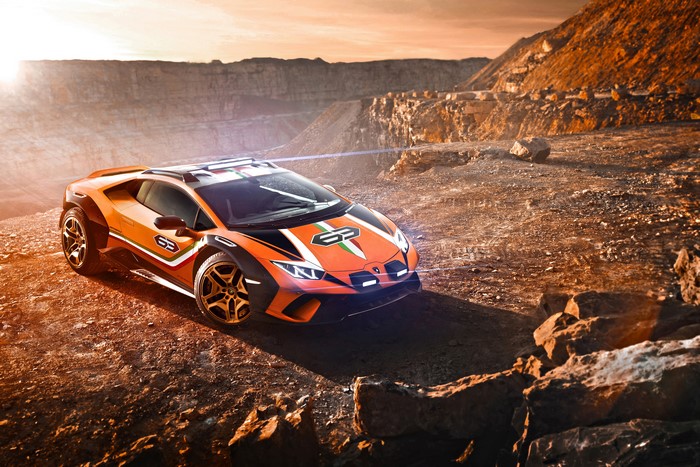 4K Orange Lamborghini Huracan Sterrato in Quarry