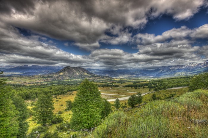 Patagonia Chile Scenery Mountains Forests Grasslands Sky Clouds