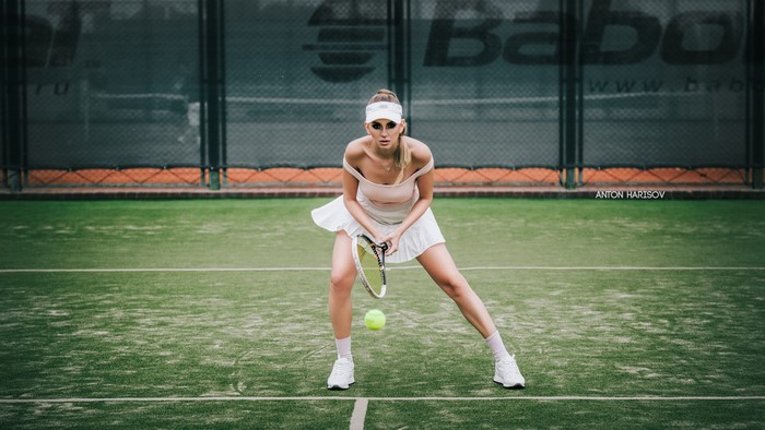 Katrin Sarkozy on a tennis court by Anton Harisov