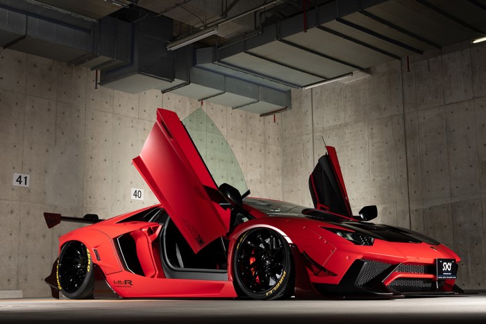 Red Lamborghini Aventador with Opened Doors