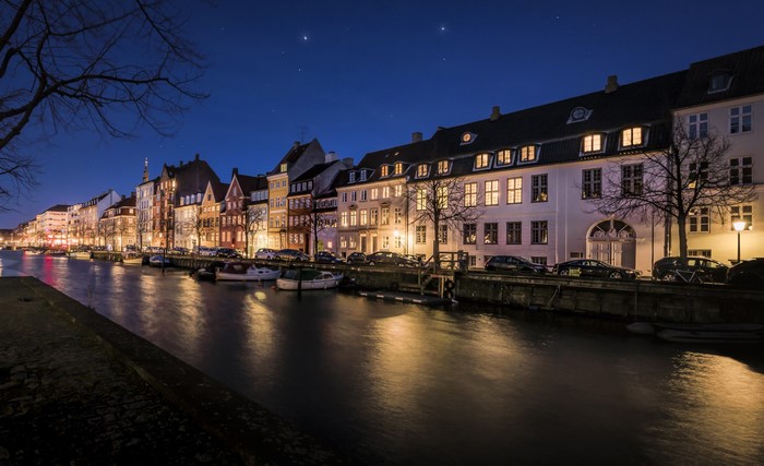 Canal in Copenhagen, Denmark at Night