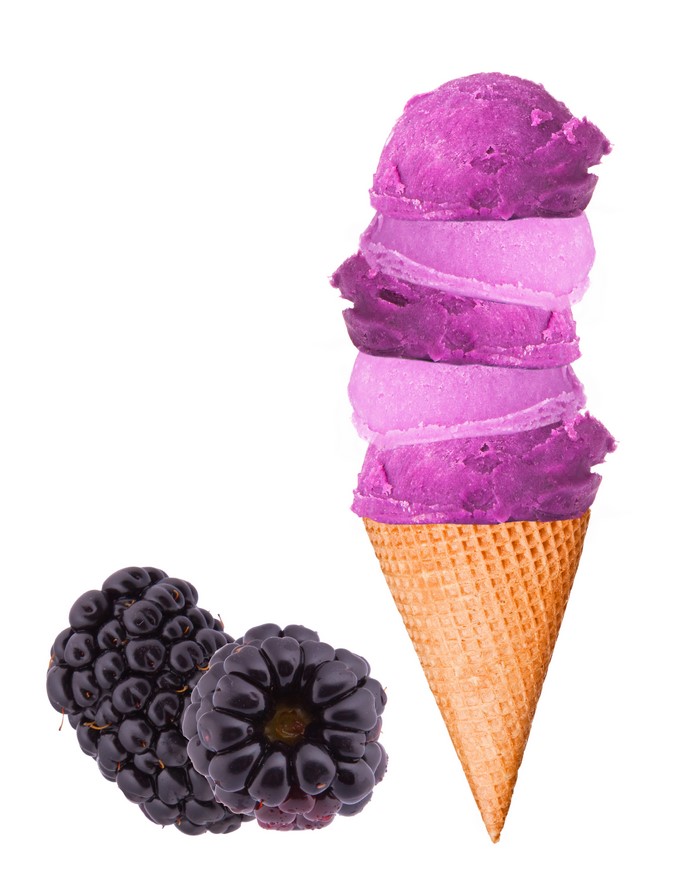 Blackberry ice cream cone with blackberries