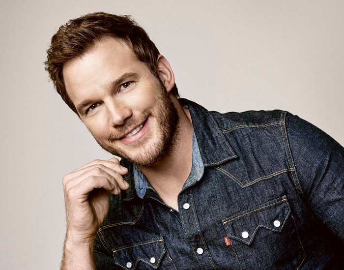 Chris Pratt wearing a denim shirt