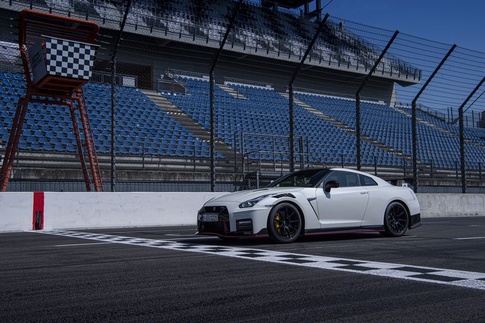 White Nissan GT-R R35 Nismo 2020 on Race Track
