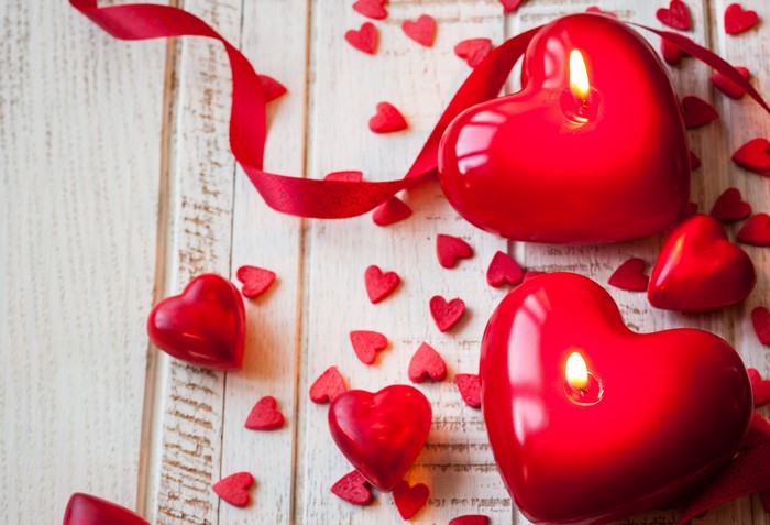 Red Heart Candles and Ribbon for Valentine's Day