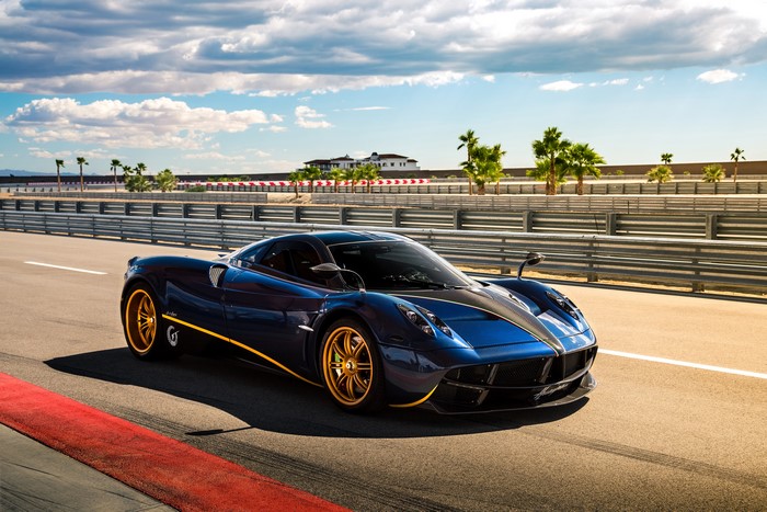 Blue Pagani Huayra on a Race Track