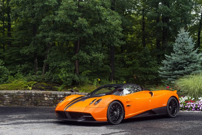 Orange Pagani Huayra Roadster with Black Stripes