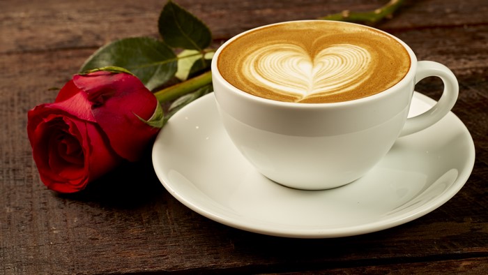 4K Coffee Cappuccino with Rose and Heart Latte Art