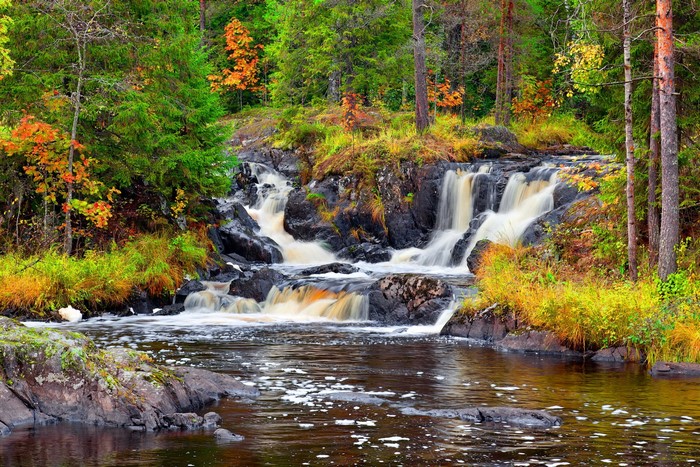 Ruskeala waterfalls on Tokhmayoki River in Karelia, Russia